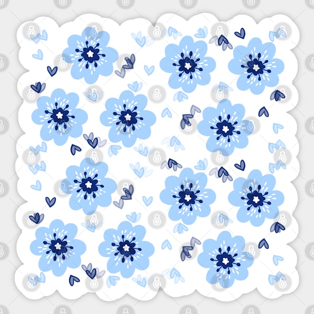 Blue flowers with hearts pattern decorative design gift for flowers lovers Sticker by CuTeGirL21